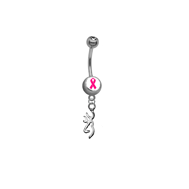 Browning Buckmark Breast Cancer Awareness Pink Ribbon Belly Button Navel Ring