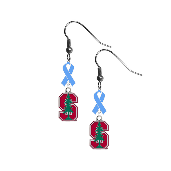Stanford Cardinal Prostate Cancer Awareness Light Blue Ribbon Dangle Earrings