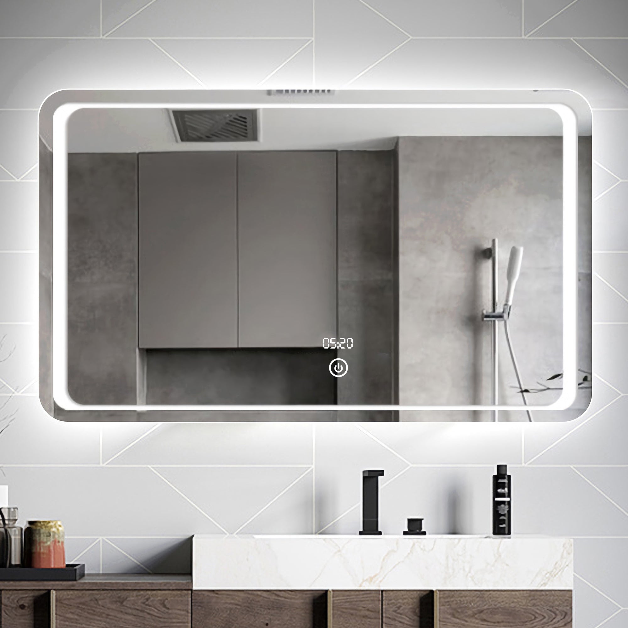 led bathroom mirror with clock