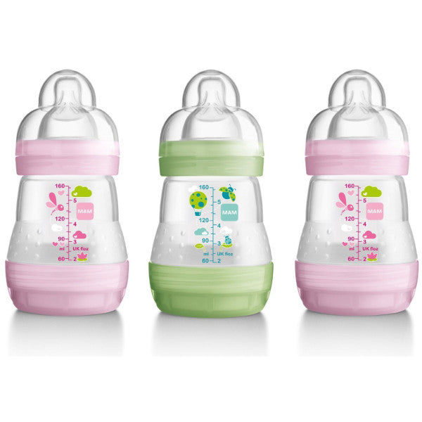 Mam Self Sterilising Anti Colic Feeding Bottles 3 Pack Cute Baby