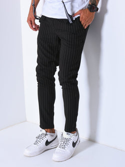 Premium Striped Ankle Pants - Black 