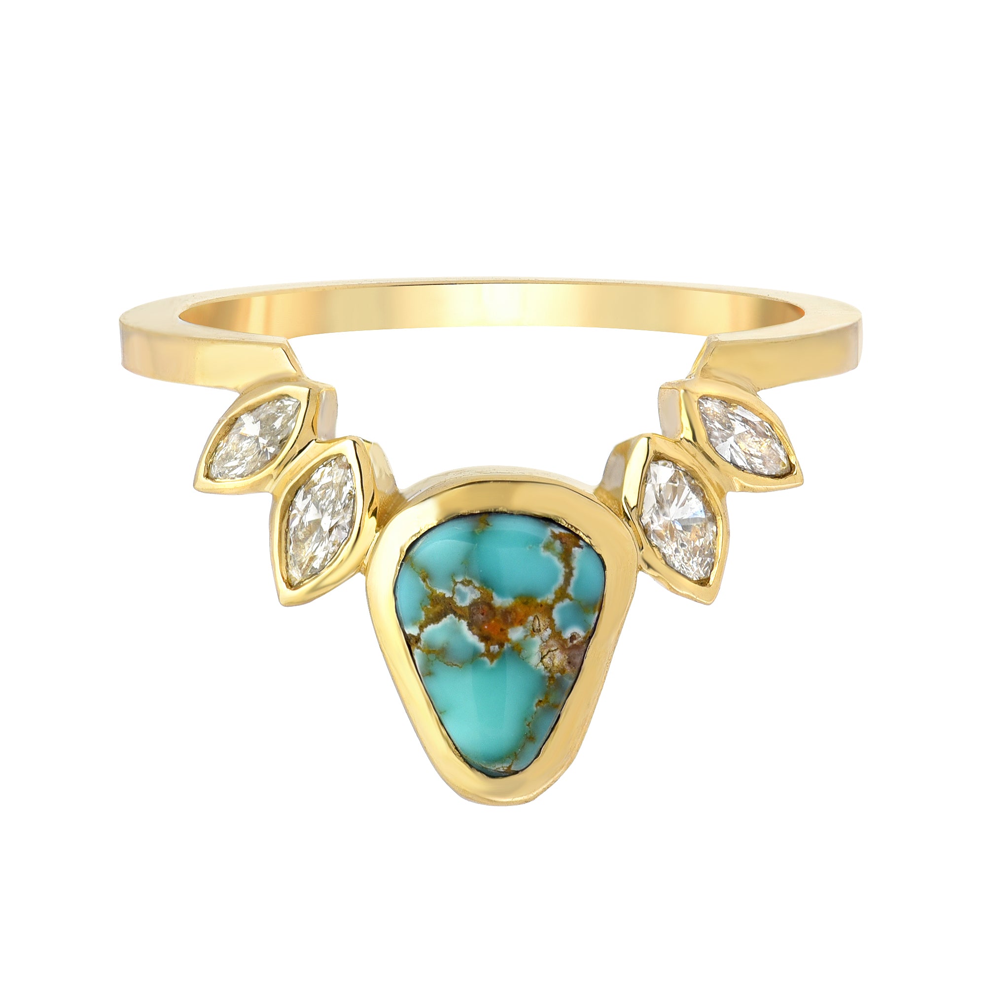 TURQUOISE AND DIAMOND SET IN 14K YELLOW GOLD RING