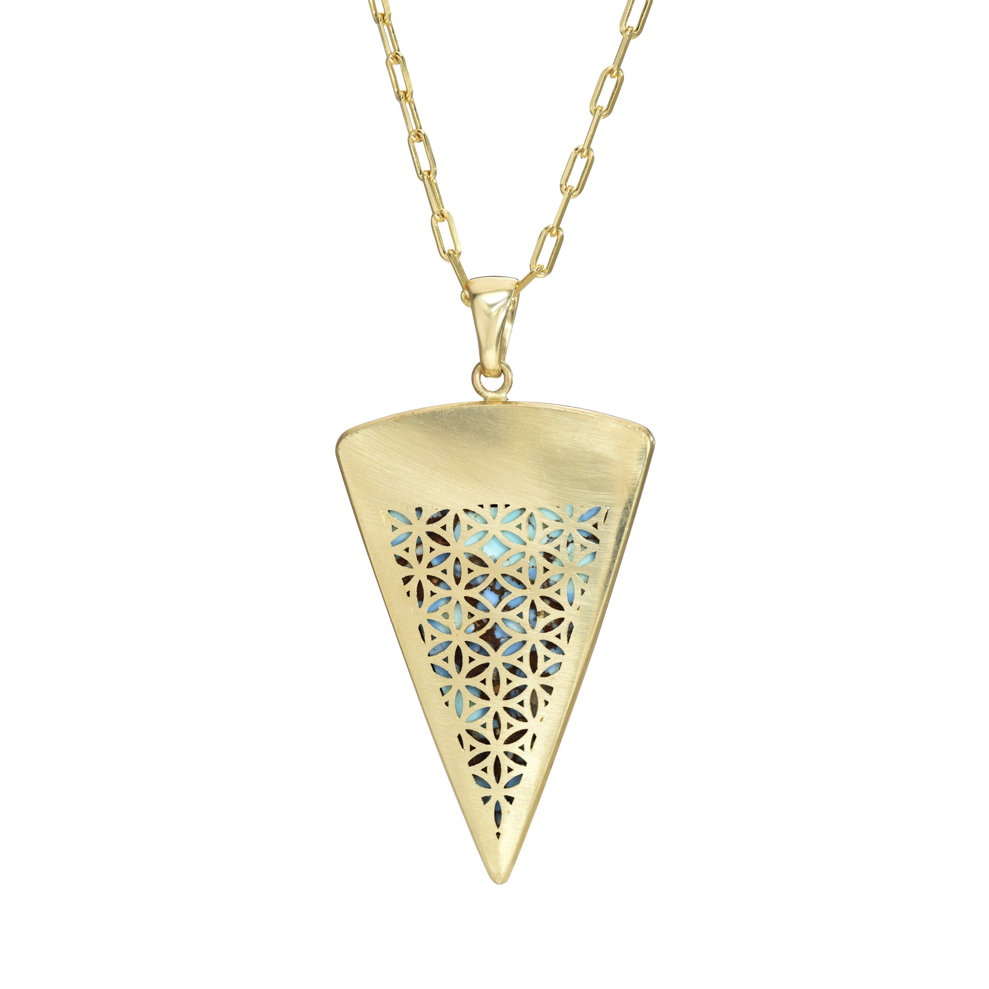 TURQUOISE AND DIAMONDS SET IN 14K YELLOW GOLD NECKLACE