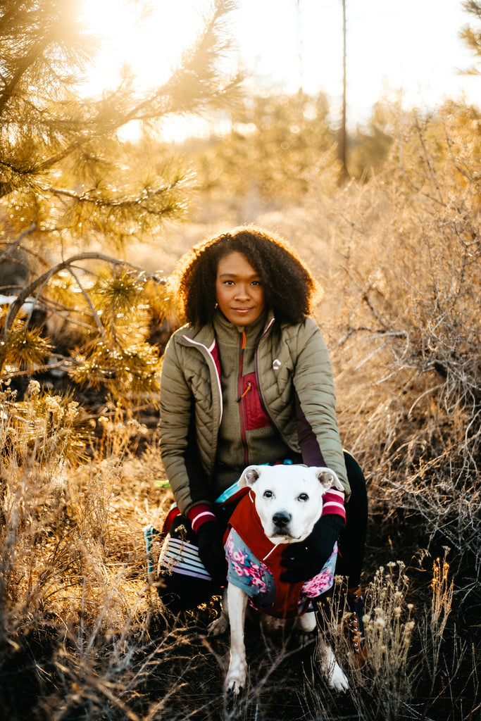 Alexis with pup serious