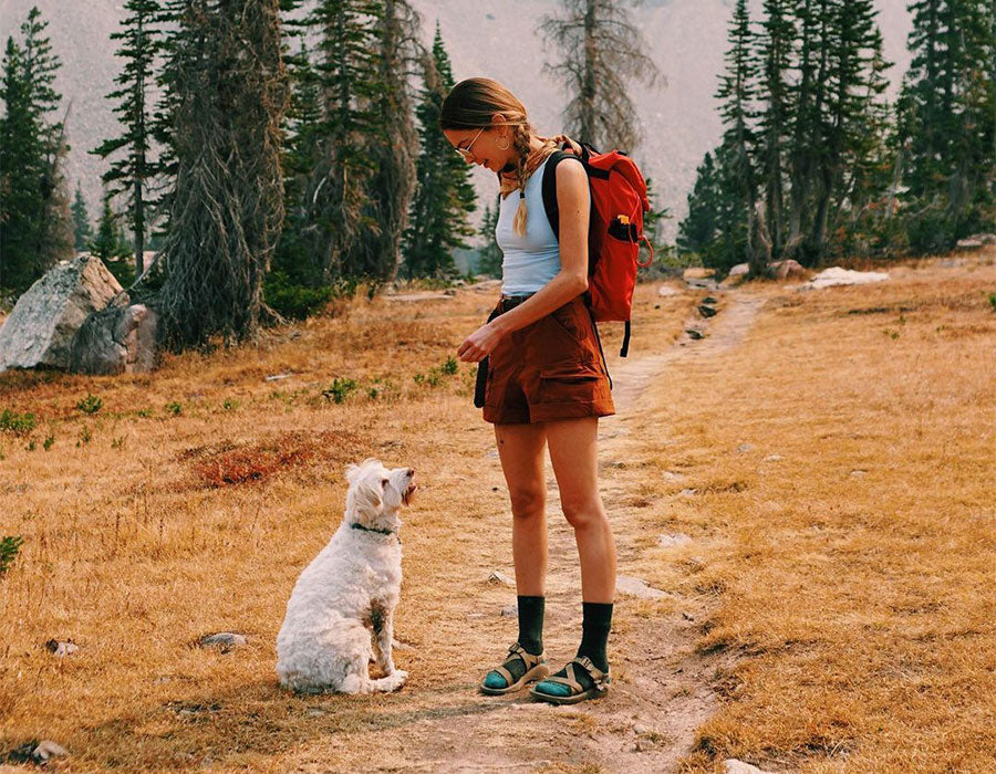 Katie and Spaghetti on a hike.
