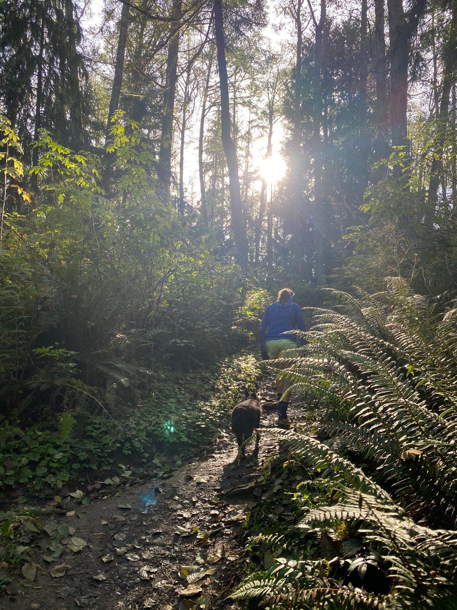 Krissy & PD walk through the woods.