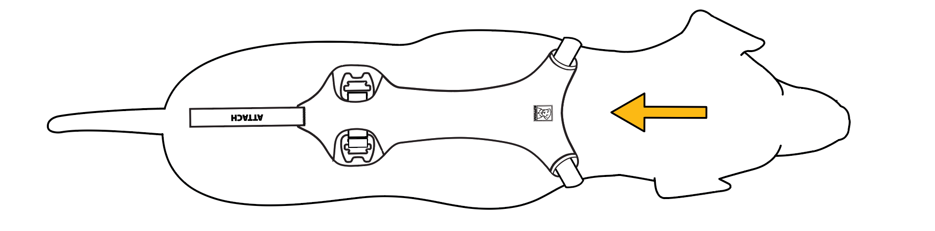 Diagram showing how to put Load Up Harness on the dog