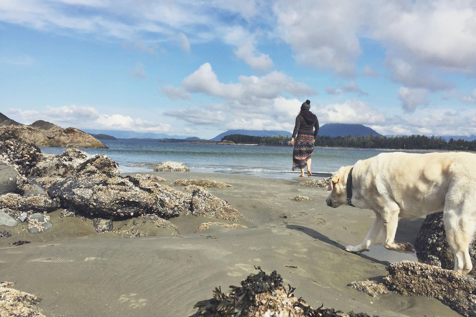 Baylor and Mallory explore tide pools on the beach.