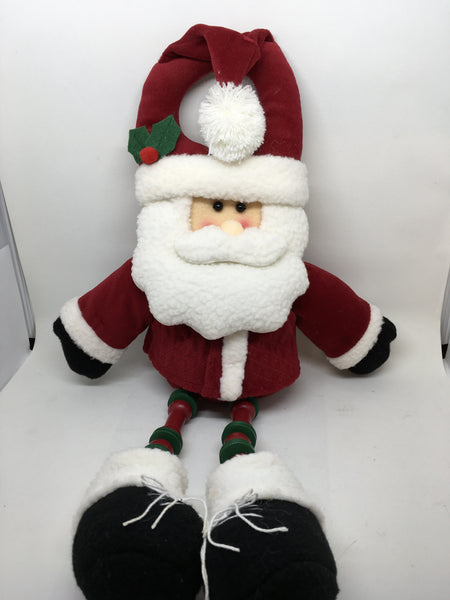 Vintage Santa Plush Fabric Shelf Sitter 18 Inches Tall With Holly on H ...