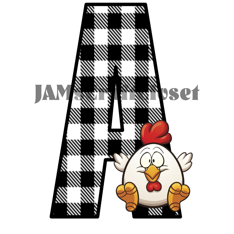 ALPHABET SET Digital Graphic Design Typography Clipart SVG-PNG Sublimation CHICKEN BLACK CHECKERED Design Download Crafters Delight