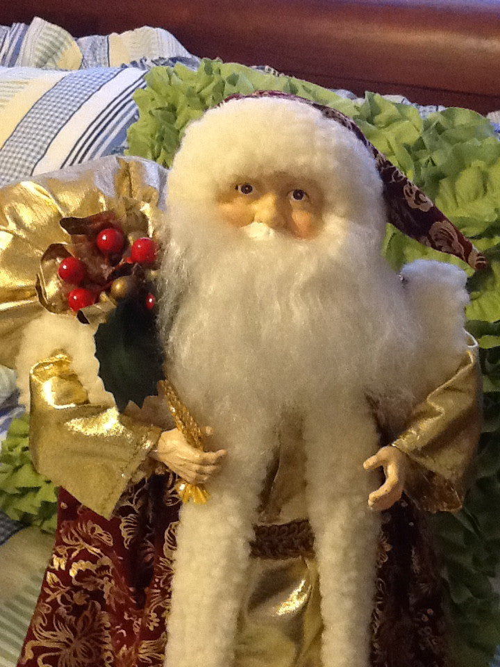 Santa Vintage Burgundy and Gold Standing 16 Inches Tall With Gold Bag ...