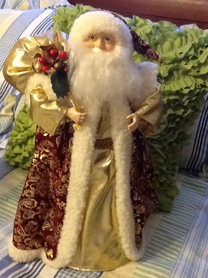 Santa Vintage Burgundy and Gold Standing 16 Inches Tall With Gold Bag ...