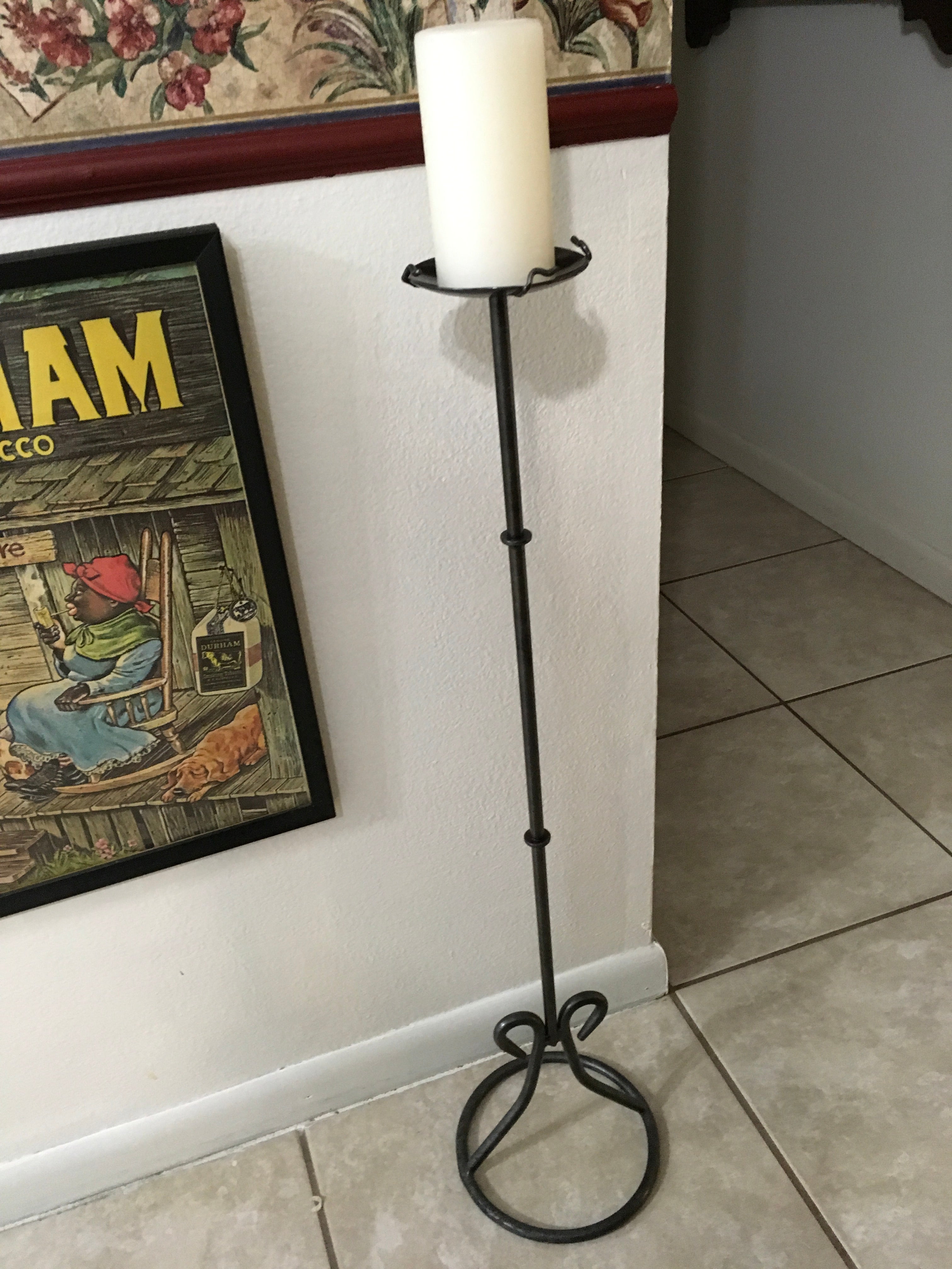 Candle Holder Pedestal Floor Pillar Vintage Metal 36 Inches Tall