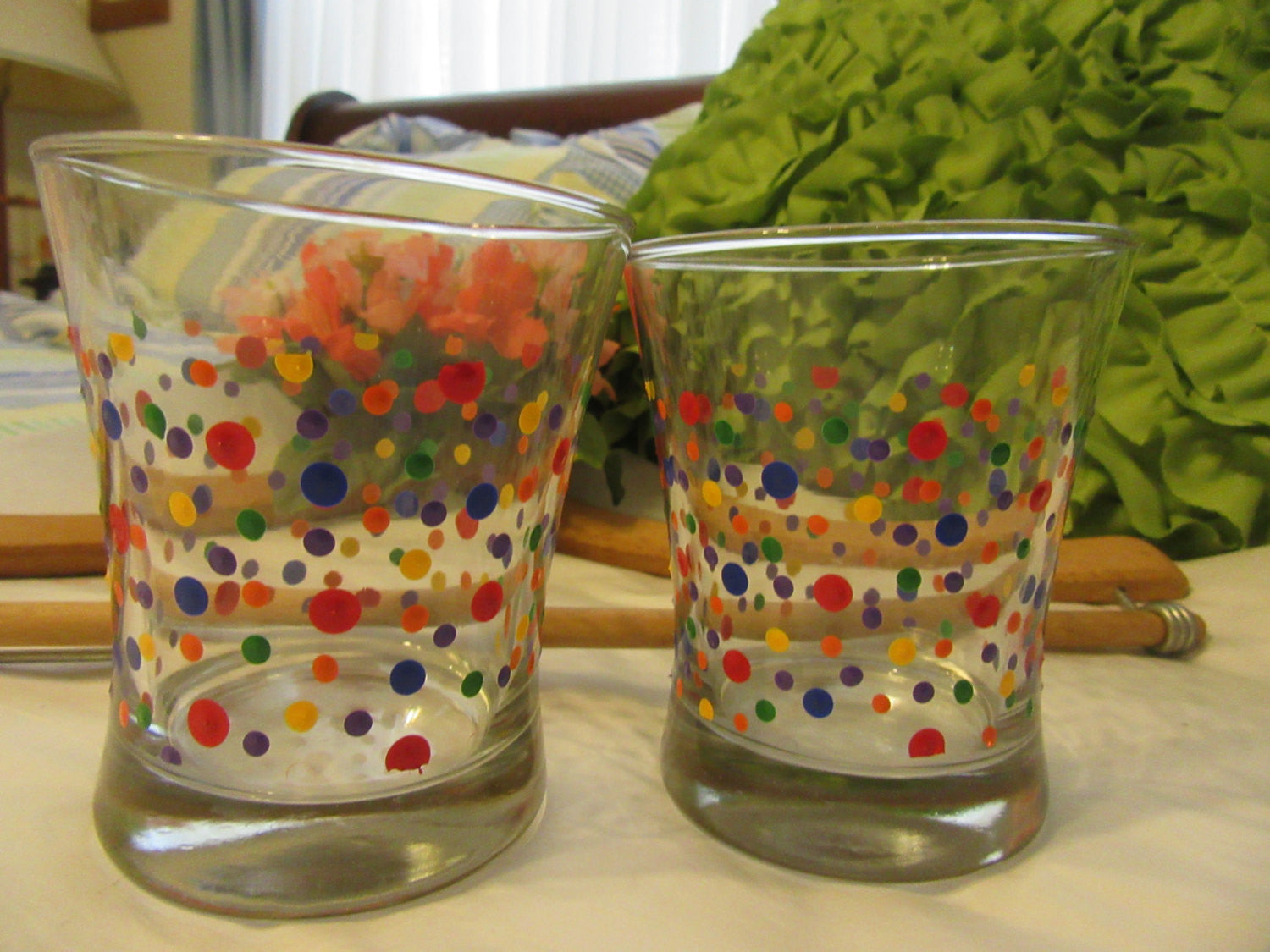 Glasses Rock Water Hand Painted Clear Glass Dot Red, Blue, Orange, Gre ...