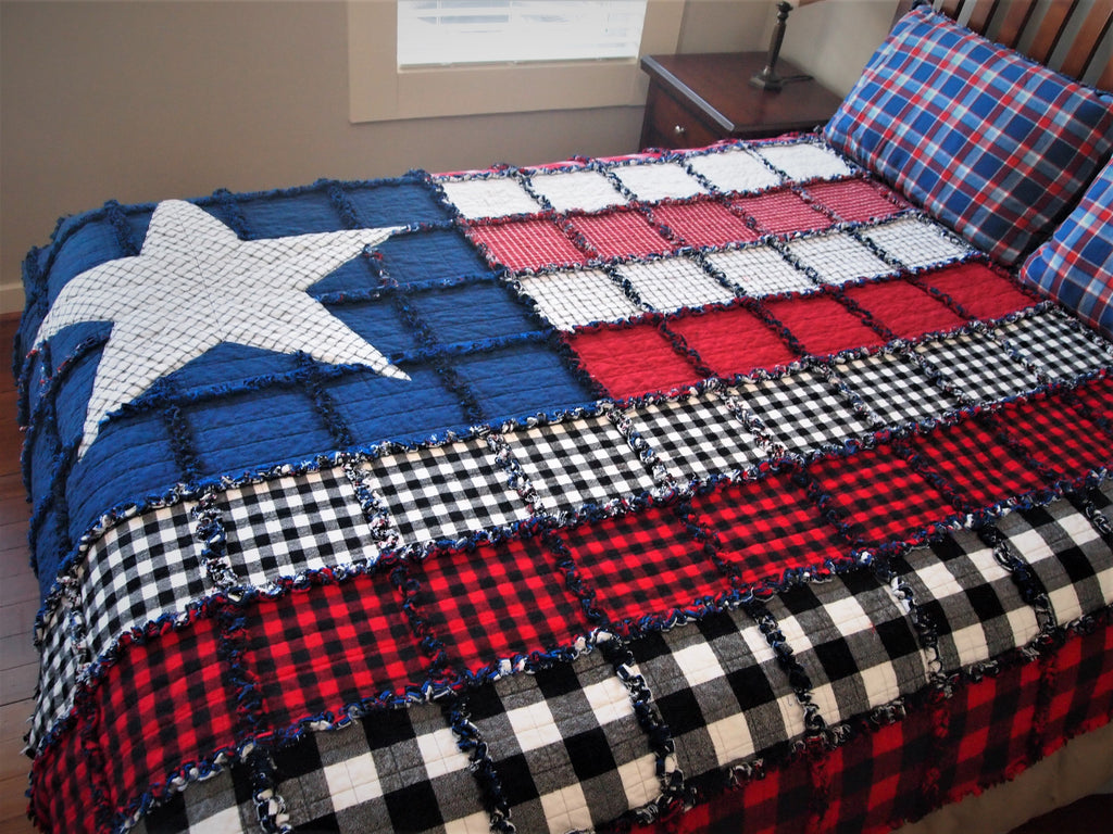 American Flag Rag Quilt, Handmade 