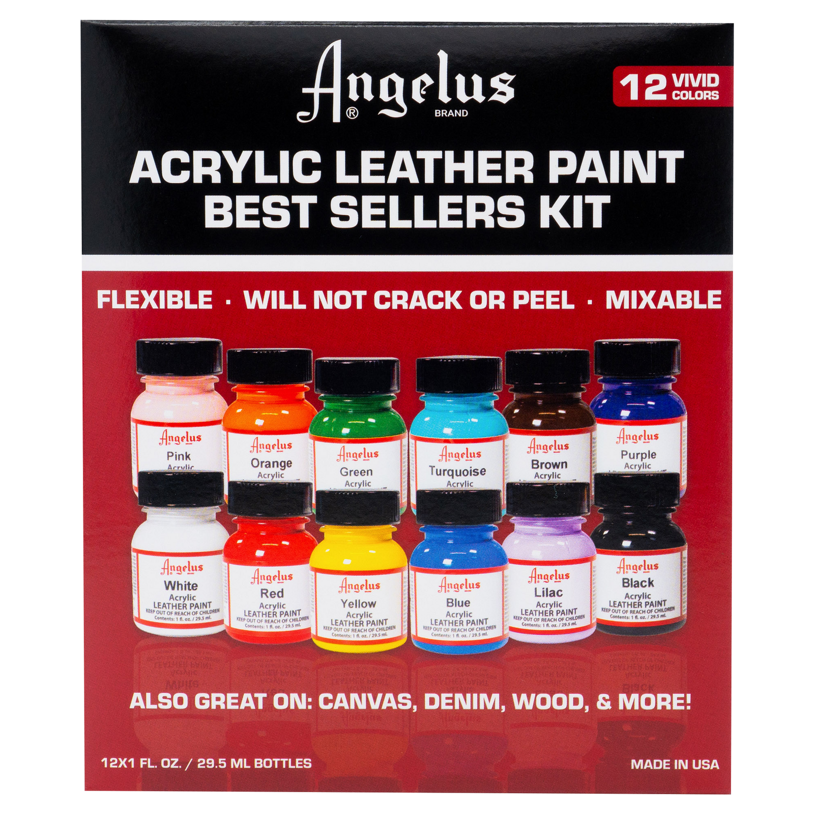 Pintura acrílica para cuero Angelus, 1 oz. Kit básico – K. A.