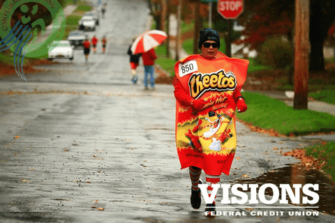 Cheetos Running a 5k Race in a Halloween Costume