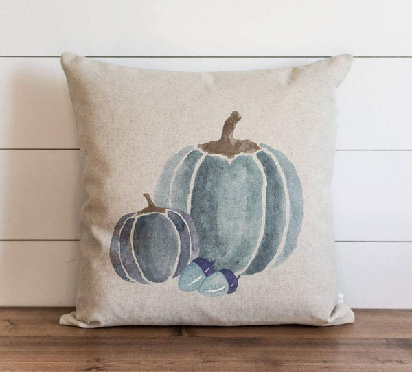 3 Blue Watercolor Pumpkins Pillow Cover