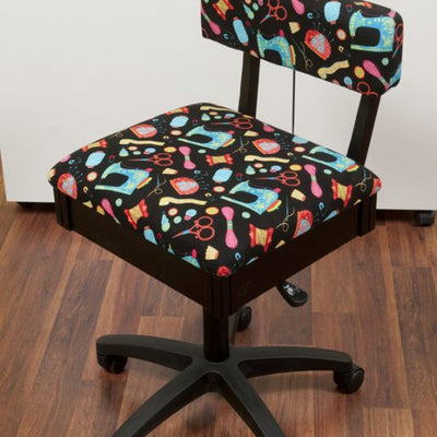 Arrow Black Sewing Chair with Scalloped Base Buttons on Black