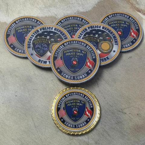 RNYPD Scuba ceramic and metal challenge coins