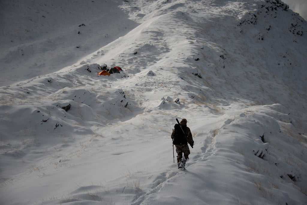 Winter camp in the snow while tahr hunting