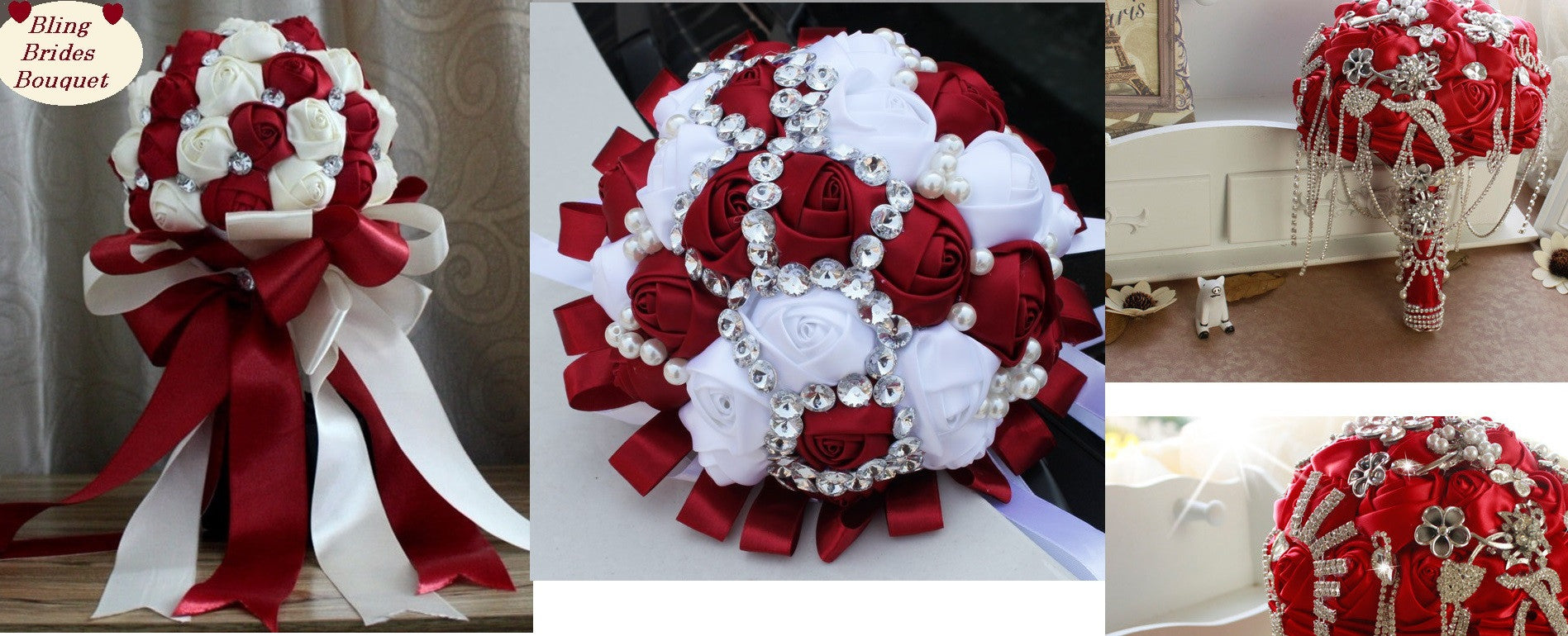 A Bouquet Of Golden Rhinestone Ribbon Bride'S Bouquet Of Satin Roses  Handmade Rhinestone Fabric Wedding Bouquet Supplies Festival Handheld  Flower W227