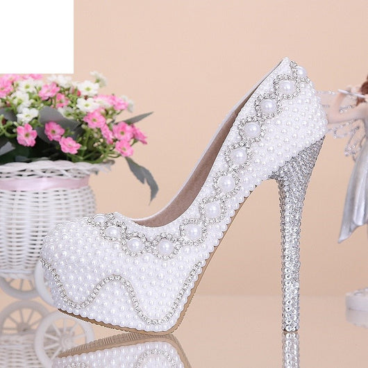 white high heels with diamonds