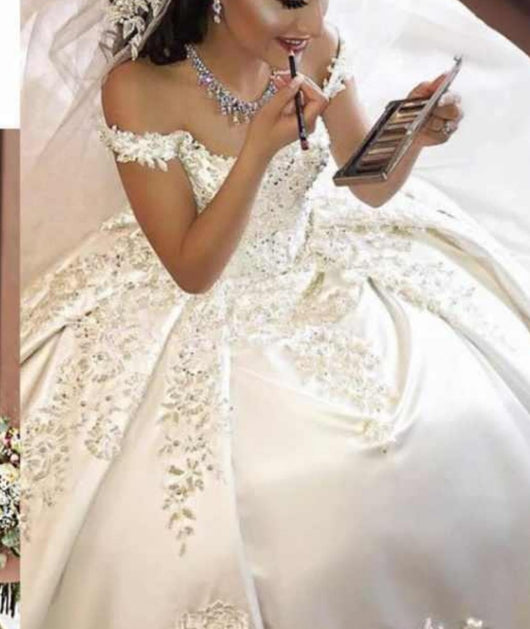 satin wedding dresses with bling