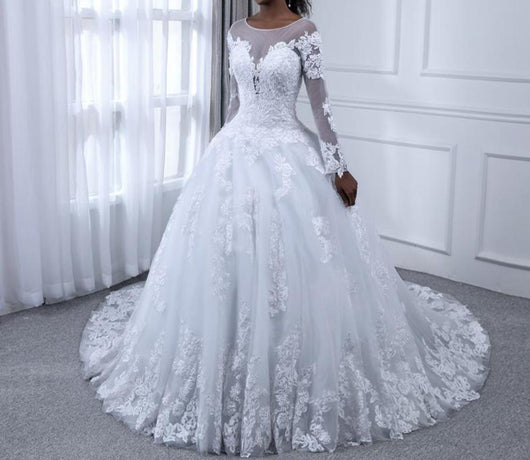 long sleeve bling wedding dress