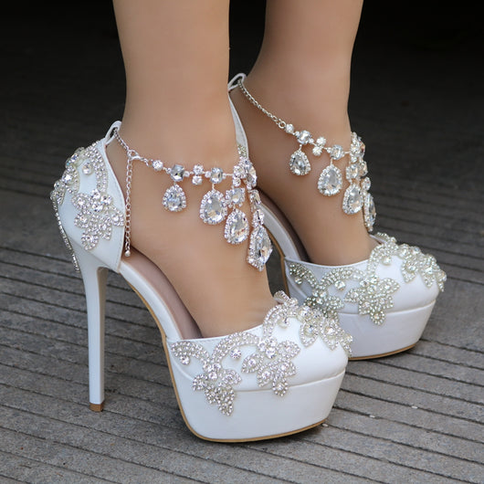 2020 New Arrival White Peep Toe Shoes Women Ankle Strap Bridal Wedding Shoes Female Party Dress Shoes 8cm 10cm High Heeled Pumps Women S Pumps Aliexpress