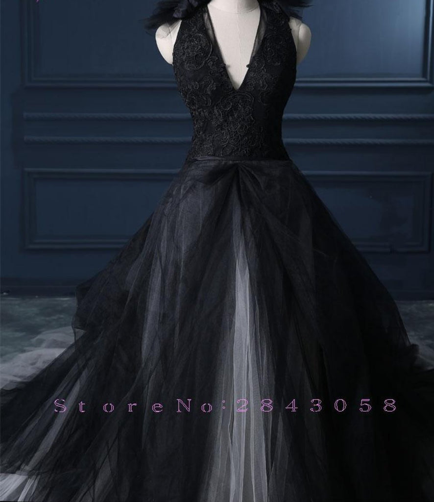 Black Halter Ball Gown Wedding Dress Vintage gothic Wedding Gowns ...