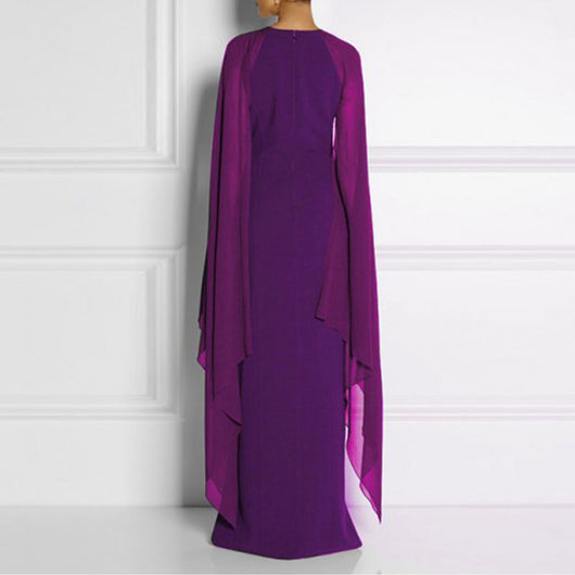 Womens Chiffon Evening Dress With batwing long sleeves and side slit ...