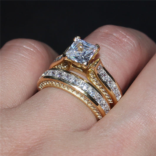 Crystal Engagement Wedding Rings At Bling Brides Bouquet color Gold ...