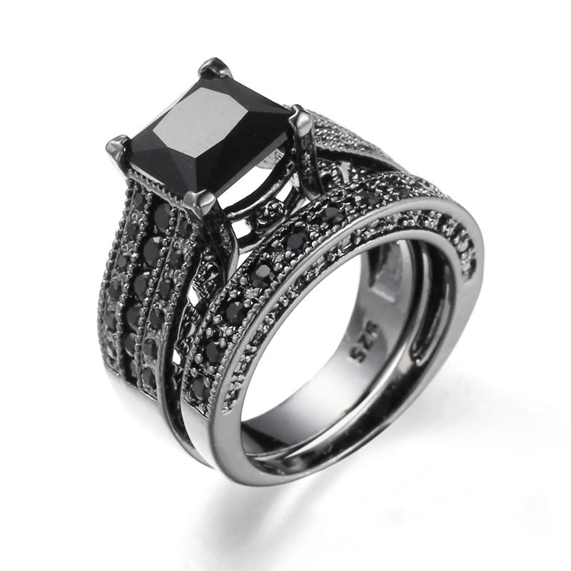 Black Zircon Ring Sets Gothic Wedding Rings For Women Bling Brides Bouquet Online Bridal Store
