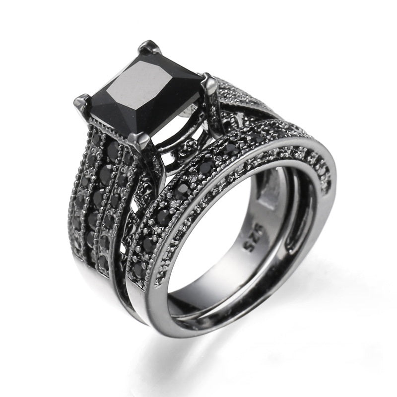 Black Zircon Ring Sets Gothic Wedding Rings For women – Bling Brides ...