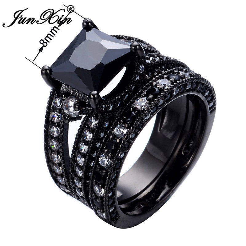 Black Zircon Ring Sets Gothic Wedding Rings For women – Bling Brides ...