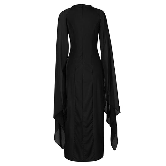 Womens Chiffon Evening Dress With batwing long sleeves and side slit ...