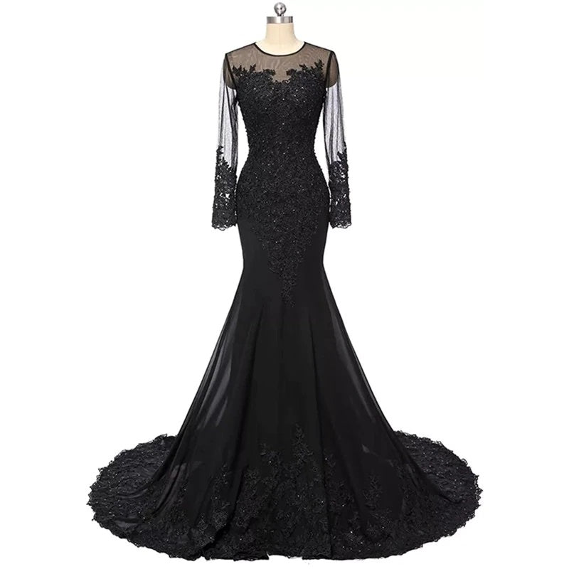 Black Mermaid Wedding Dress gothic Wedding Gown – Bling Brides Bouquet ...