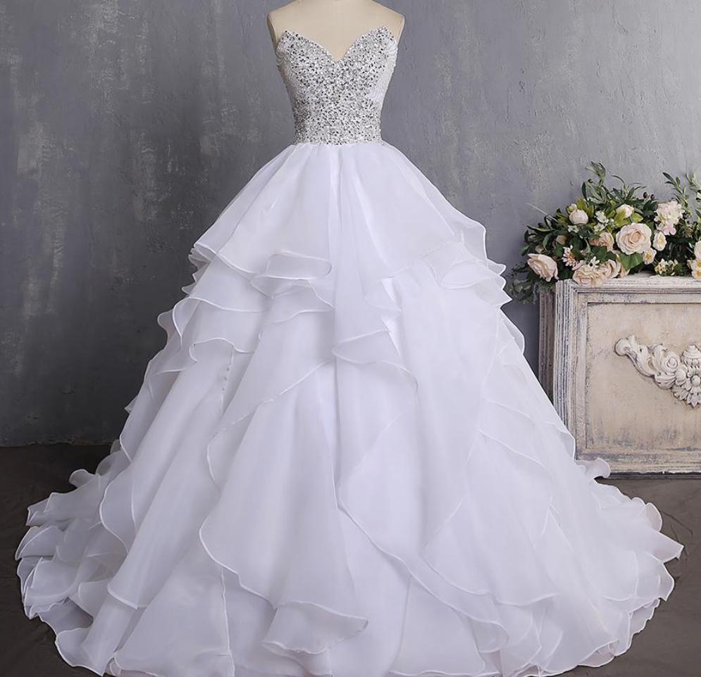 Bling Ball Gown Wedding Dress With Corset Back Ruffled Wedding Dresses Bling Brides Bouquet 