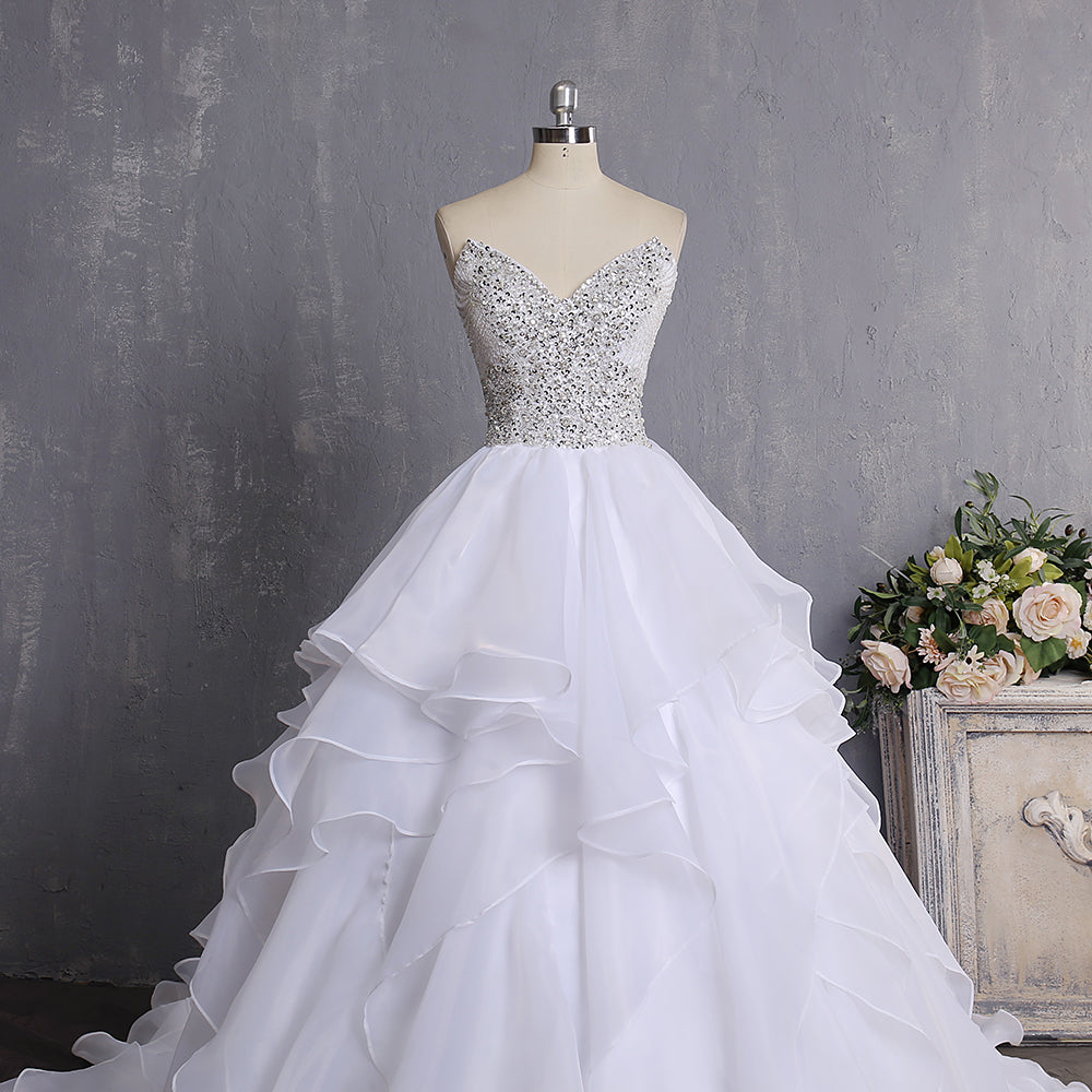 Bling Ball Gown Wedding Dress With Corset Back Ruffled Wedding Dresses Bling Brides Bouquet 