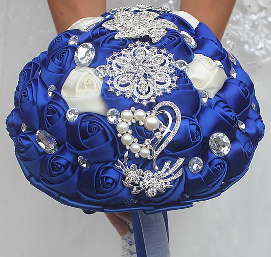 Royal Blue Wedding Bridal Bouquets Satin Crystal Wedding Bouquet With Bling Brides Bouquet Online Bridal Store