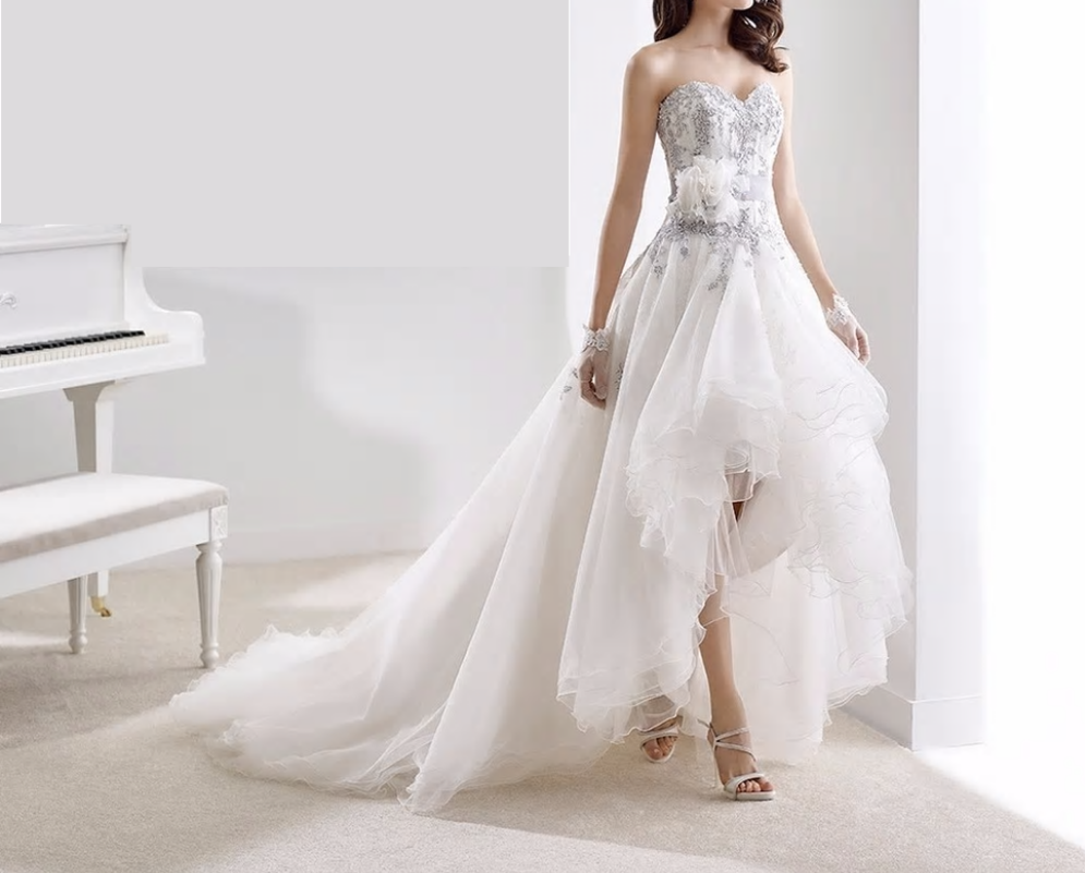 exquisite-custom-made-high-low-wedding-dresses-sweetheart-organza-shor-bling-brides-bouquet