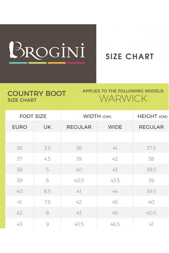 Brogini Riding Boots Size Chart