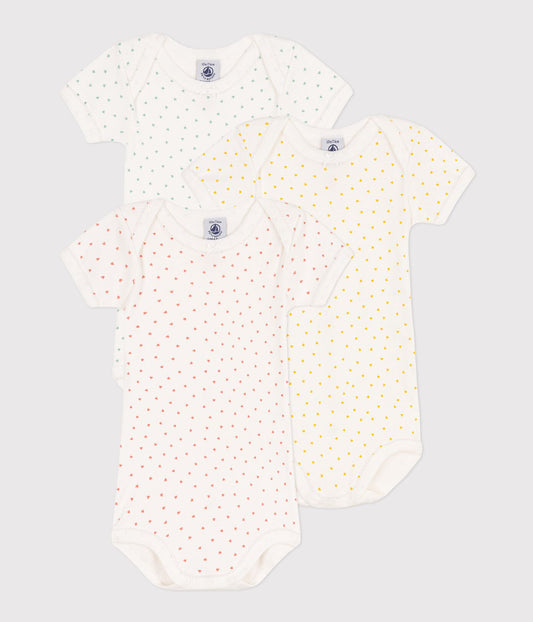 Pack of 3 Long Sleeve Bodysuits by Petit Bateau - set white, Baby