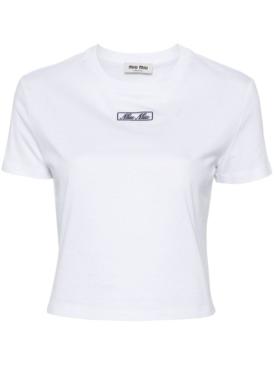 Miu Miu logo-embroidered cotton shirt - White