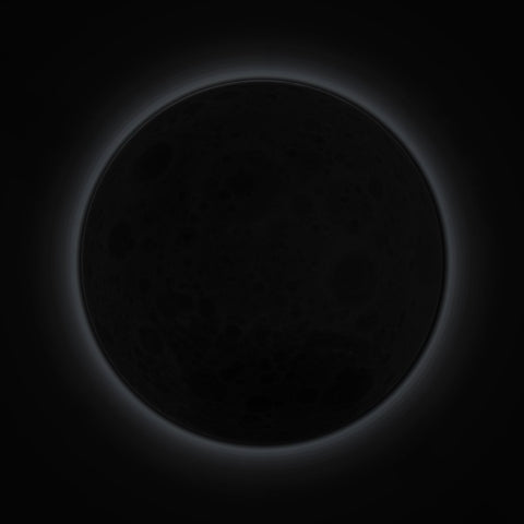 New moon, dark moon, dark circle with a ring of light, dark background