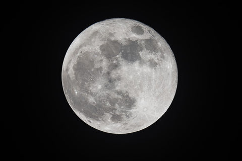 Details of full moon seen with a telescope, dark background