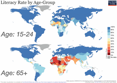 world map of literacy rates