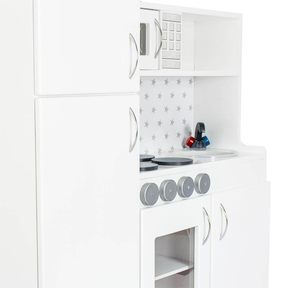 grey wooden play kitchen