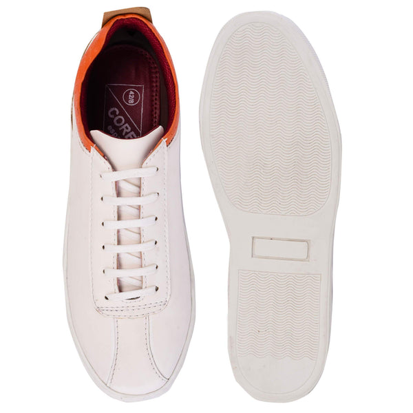 white synthetic leather shoes
